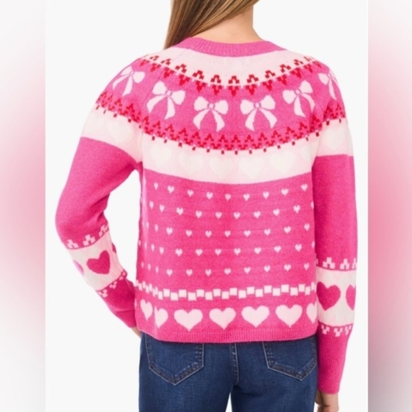 CeCe Heart Bow Fair Isle Sweater - Picture 2 of 7